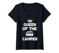 Mujer Queen of The Camper - Glamping, Al Aire Libre, Autocaravana, Camping Camiseta Cuello V