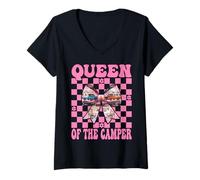 Mujer Queen of The Camper RV Camping Camper Autocaravana Chica Mamá Camiseta Cuello V