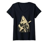 Mujer Queen Victoria Playing Guitar England Rocker Retro Vintage Camiseta Cuello V