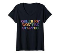Mujer Queer Joy Won't Be Stop LGBTQ Pride Inclusive Rainbow Camiseta Cuello V
