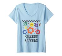 Mujer Queer Pride Cheers Queers Gay Pride Flag LGBT Lesbian LGBTQ Camiseta Cuello V