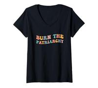 Mujer Quemar el patriarcado Derechos de Las Mujeres Feminista Igualdad de género Camiseta Cuello V