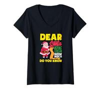 Mujer Querido Papá Noel Antes de Explicar cuánto conoces a los niños Divertidos Camiseta Cuello V