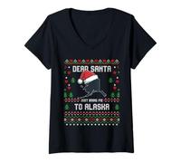 Mujer Querido Papá Noel Just Bring Me To Alaska Ugly Xmas Sweater Lover Camiseta Cuello V