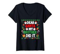 Mujer Querido Papá Noel, mi Hermano lo Hizo Camiseta Cuello V