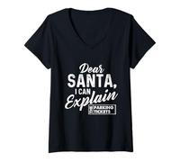 Mujer Querido Papá Noel, Puedo Explicar Las multas de estacionamiento - Car Guy Xmas Camiseta Cuello V