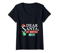 Mujer Querido Santa, Disfraz de Navidad de mi Hermano lo Hizo Divertido para Hermanos Camiseta Cuello V