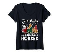 Mujer Querido Santa Just Bring Horses Elf Santa Leopard Camiseta Cuello V