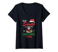 Mujer Querido Santa Todo Lo Que Quiero Para Navidad Es Vino Camiseta Cuello V