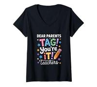 Mujer Queridos padres, etiqueta, eres lo que ama a los maestros Camiseta Cuello V