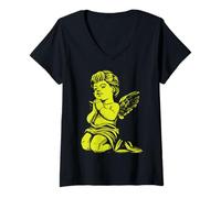 Mujer Querubín - Lindo ángel bebé Cristiano - Iglesia, Cupido - Dorado Camiseta Cuello V