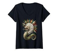 Mujer Quetzalcóatl Serpiente Emplumada Mitología Azteca Arte México Camiseta Cuello V