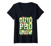 Mujer Quid Pro Grow Gardener - Flores de jardín con Texto Floral Camiseta Cuello V
