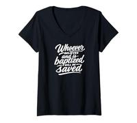 Mujer Quien cree y es bautizado será Salvo Camiseta Cuello V