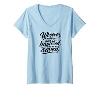 Mujer Quien cree y es bautizado será Salvo Camiseta Cuello V