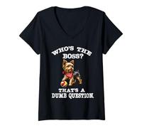 Mujer Quién es el jefe Yorkshire Terrier Yorkie Dog Día de la Madre Camiseta Cuello V