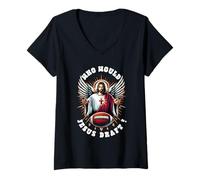 Mujer ¿Quién haría Jesús Draft Funny Fantasy Football Christian Sport Camiseta Cuello V