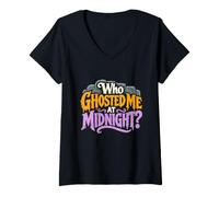 Mujer ¿Quién me engañó a Medianoche? ¡Vibes de Comedia Espeluznante Ahora! Camiseta Cuello V