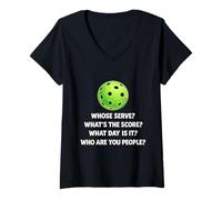 Mujer Quién Sirve cuál es la puntuación Jugador de Pickleball Humor Camiseta Cuello V