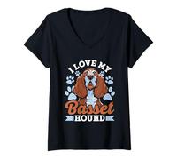 Mujer Quiero A Mi Basset Hound Cachorro Perro Basset Hound Camiseta Cuello V