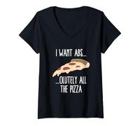 Mujer Quiero Absolutamente Todos los Amantes de la Pizza Fitness Broma Ejercicio Camiseta Cuello V