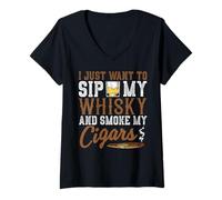 Mujer Quiero Beber mi Whisky y Fumar mis cigarros Whisky Cigar Lover Camiseta Cuello V