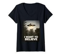 Mujer Quiero Creer Amantes de la Conspiración Encuentro Alienígena OVNI Camiseta Cuello V