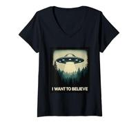Mujer Quiero Creer: Divertido Encuentro de ensueño con un ovni clásico Camiseta Cuello V