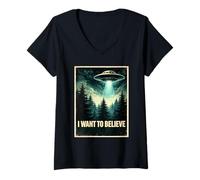 Mujer Quiero Creer: OVNI, Alien Craft, Visitor Believers Classic Camiseta Cuello V