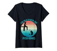 Mujer Quiero Estar pescando al Atardecer niño Pescador Pescador Camiseta Cuello V