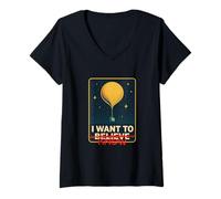 Mujer Quiero Saber no Creer OVNI UAP Ciencia alienígena Paranormal Camiseta Cuello V