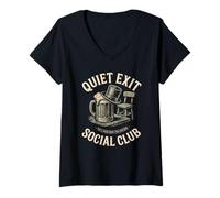 Mujer Quiet Exit Social Club Divertido Beber Humor Ropa Camiseta Cuello V