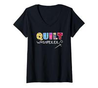 Mujer Quilt Whisperer Patchworker Hobby Sewing Quilting Camiseta Cuello V