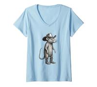 Mujer Quirky Cowboy Mouse Rodeo Western Meme Estilo Vintage Camiseta Cuello V