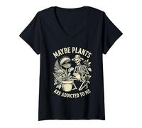 Mujer Quizás Las Plantas Son adictas a mí Jardinería Esqueleto Camiseta Cuello V