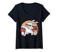 Mujer Rabbit Dabbing Too Hip To Hop Bunny Funny Easter Day Camiseta Cuello V