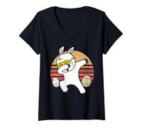 Mujer Rabbit Dabbing Too Hip To Hop Bunny Funny Easter Day Camiseta Cuello V