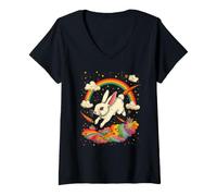 Mujer Rabbit in The Sky Bunny Rainbow Zanahorias, Mujeres, Hombres, Niños Camiseta Cuello V