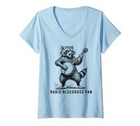 Mujer Rabid Bluegrass Fan Raccoon Banjo Player Retro Camiseta Cuello V