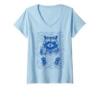 Mujer Raccoon Bath Water Swimming Ripples Cool Raccoon Face Camiseta Cuello V