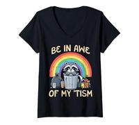 Mujer Raccoon Be In Awe of My Tism Autismo Funny Meme Hombres Mujeres Camiseta Cuello V