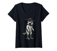 Mujer Raccoon Cowboy Cowgirl Western Country Camiseta Cuello V