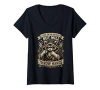 Mujer Raccoon Energy, diseño Dulce Pero Peligroso, Humor de Criaturas Salvajes Camiseta Cuello V
