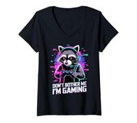 Mujer Raccoon Gaming Don't Bother Me I'm Gaming Camiseta Cuello V