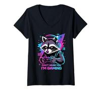 Mujer Raccoon Gaming Sorry I Can't Hear You I'm Gaming Camiseta Cuello V