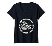 Mujer Raccoon por fuera es una falda, pero por dentro me duele Humor divertido Camiseta Cuello V