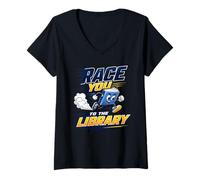 Mujer Race You To The Library Funny Reading Book Lover Librarian Camiseta Cuello V