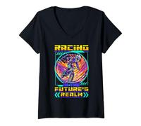 Mujer Racing in The Future's Realm BMX Racing Camiseta Cuello V