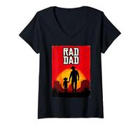 Mujer RAD Dad Padre e Hijo Cowboys Western Sunset Camiseta Cuello V