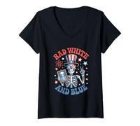 Mujer Rad White and Blue Skeleton Radiology Fun Camiseta Cuello V